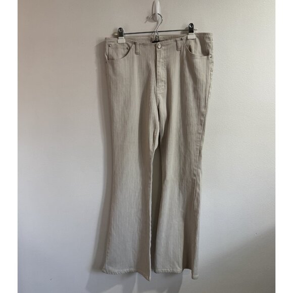 Vintage Y2K Angels Pants Jeans 18 Low Rise Flare Beige Tan Ribbed Stripe - Picture 1 of 8